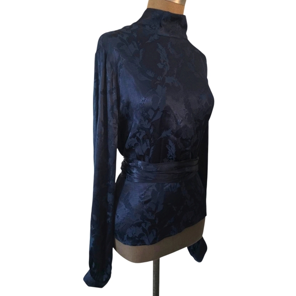 LPA Lanette Top Blouse Long Sleeves Open Back Shirt Navy Size XL - Picture 6 of 15